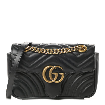 Gucci Calfskin Matelasse Mini GG Marmont Shoulder Bag Black 1 of 11