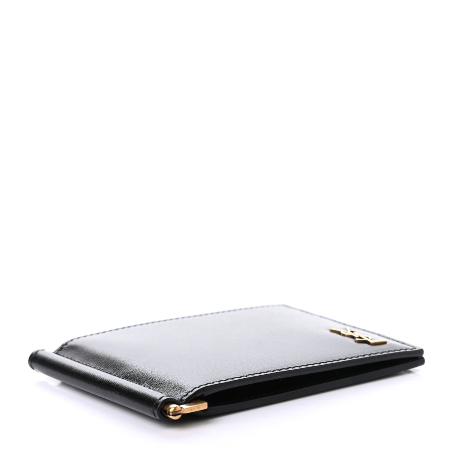 Shiny Calfskin Tiny Cassandre Bill Clip Wallet Black