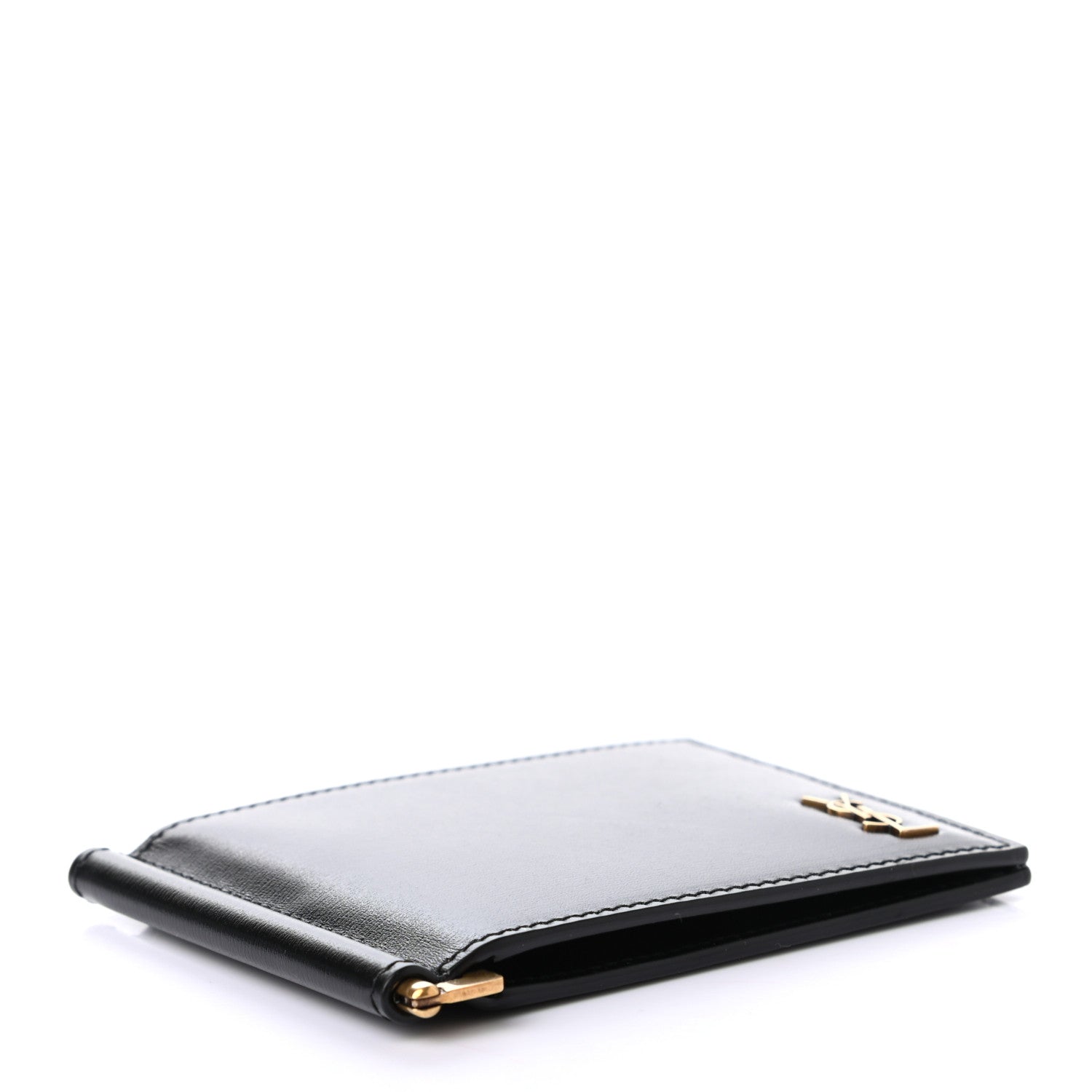 Saint Laurent Shiny Calfskin Tiny Cassandre Bill Clip Wallet Black 4 of 7