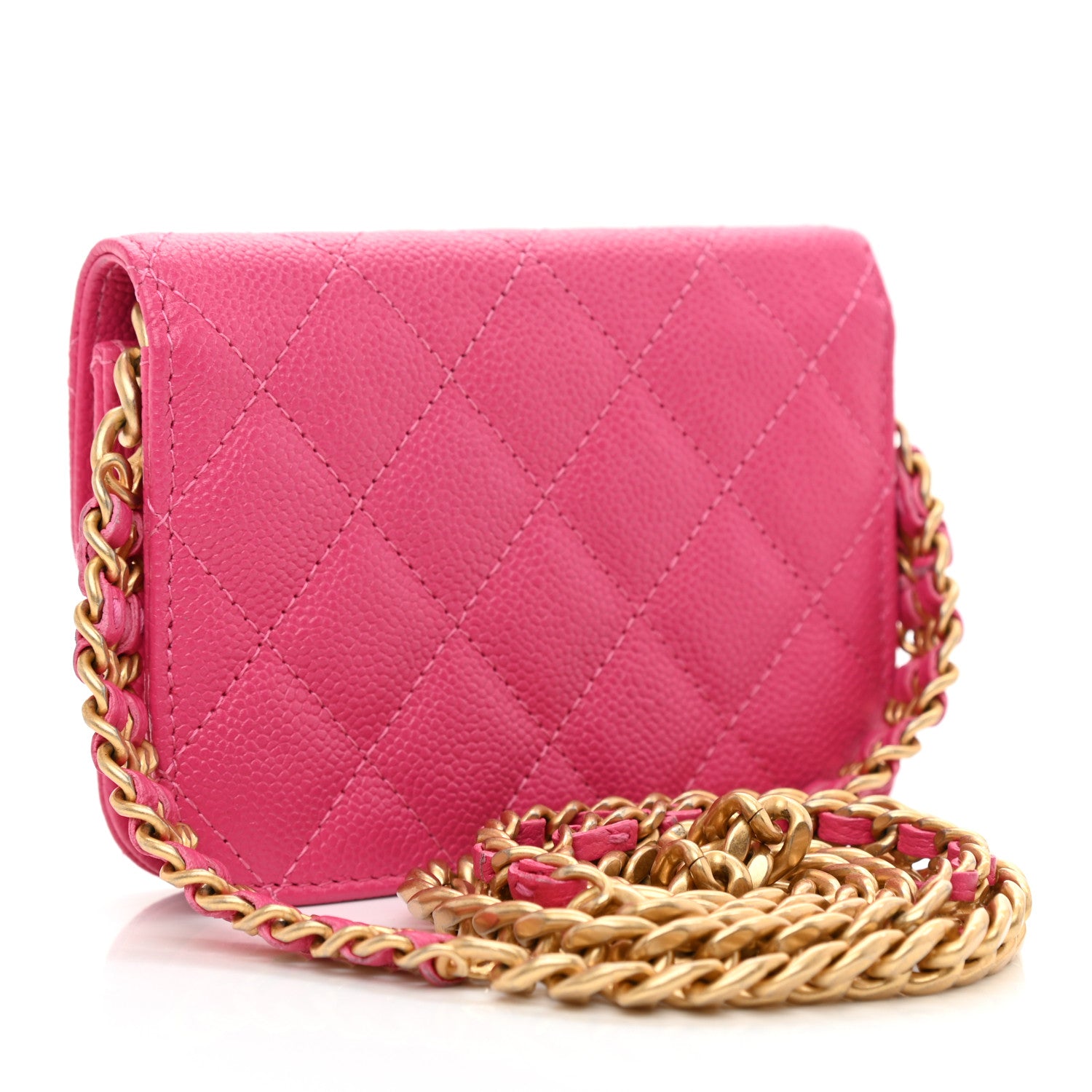 Chanel Shiny Caviar Quilted Chain Melody Card Holder On Chain Dark Pink 3 of 12