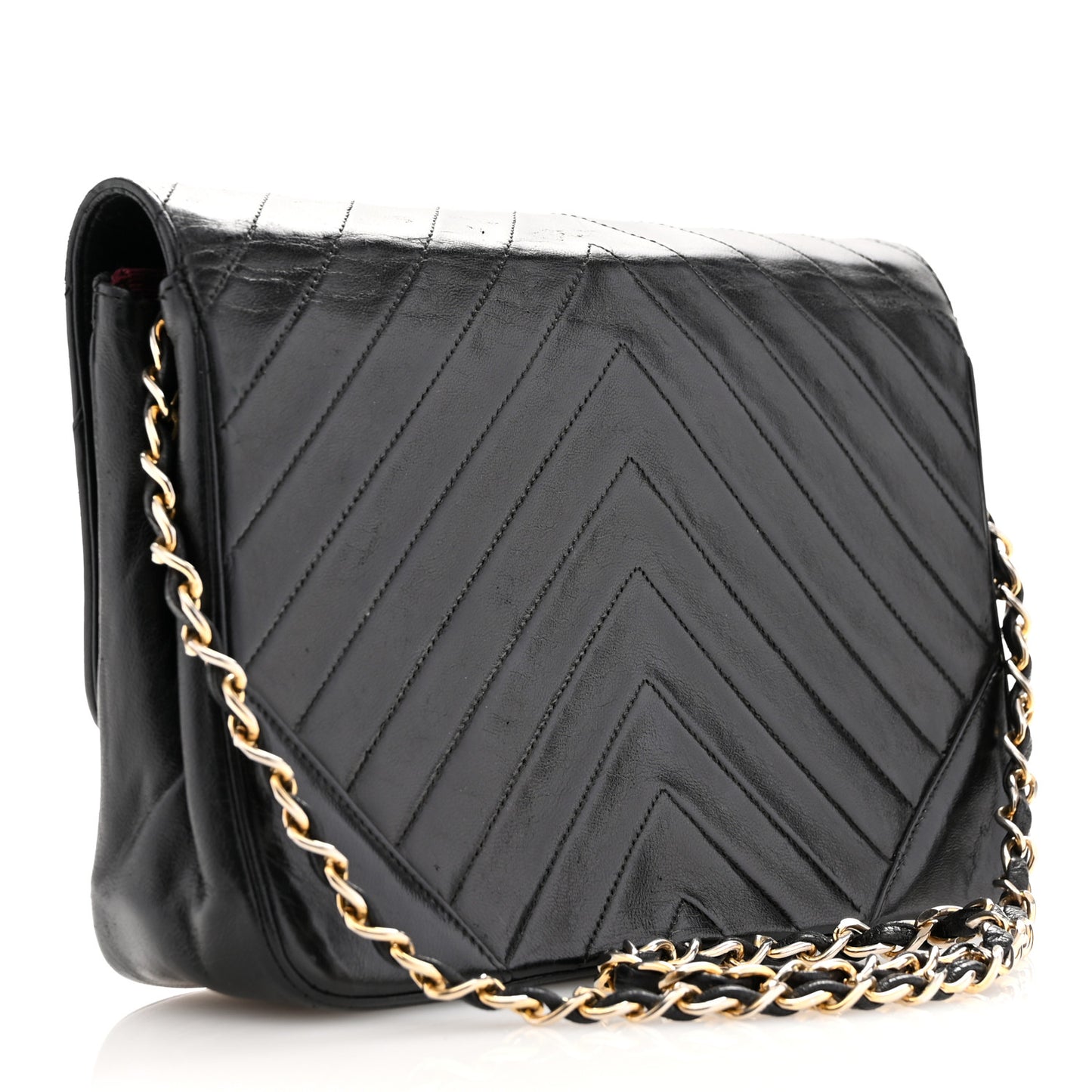 Lambskin Chevron Quilted Small Single Flap Black