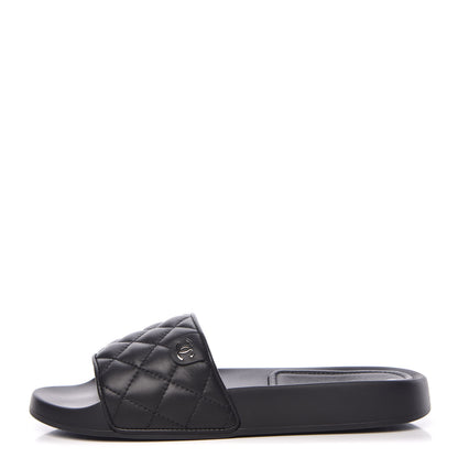 Chanel Lambskin Quilted CC Mules Sandals 37 Black 1 of 9