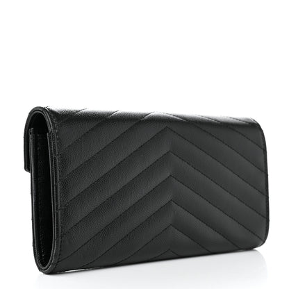 Saint Laurent Grain De Poudre Matelasse Chevron Monogram Flap Wallet Black 3 of 8