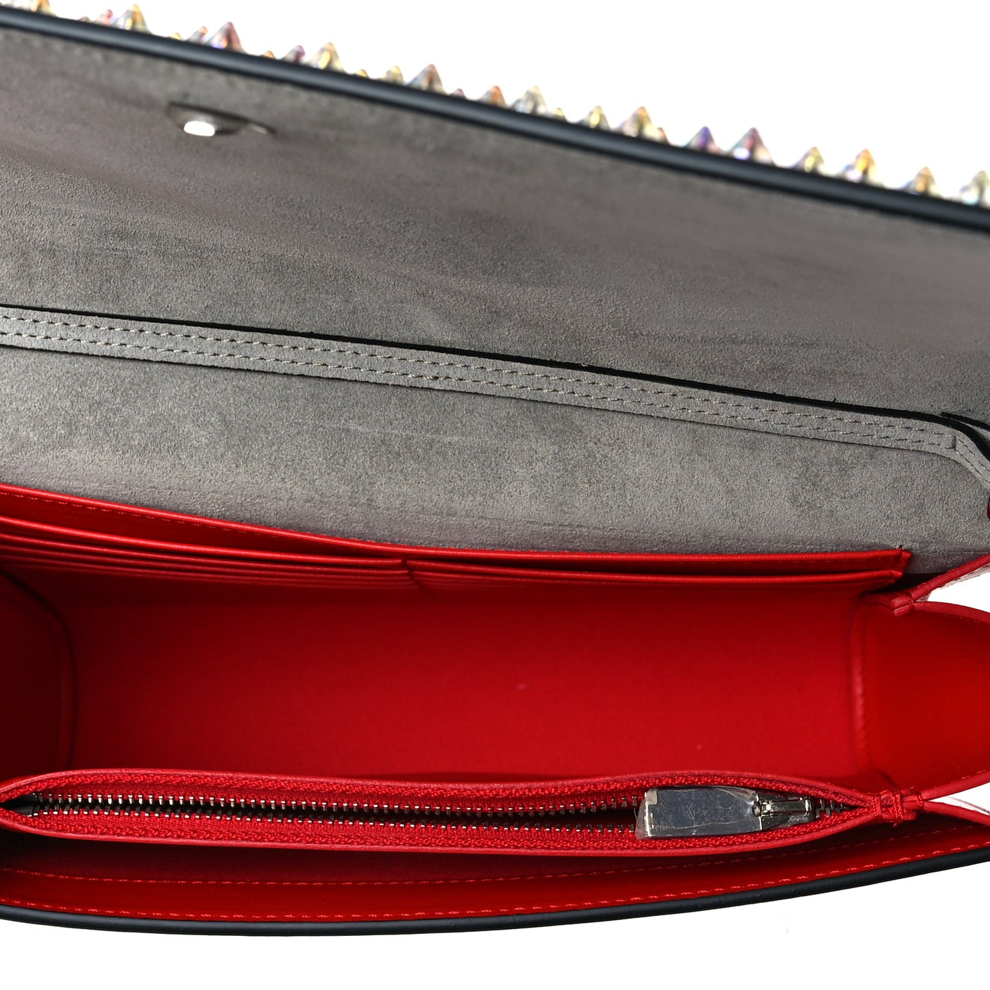 Metallic Calfskin Spikes Paloma Clutch Silver