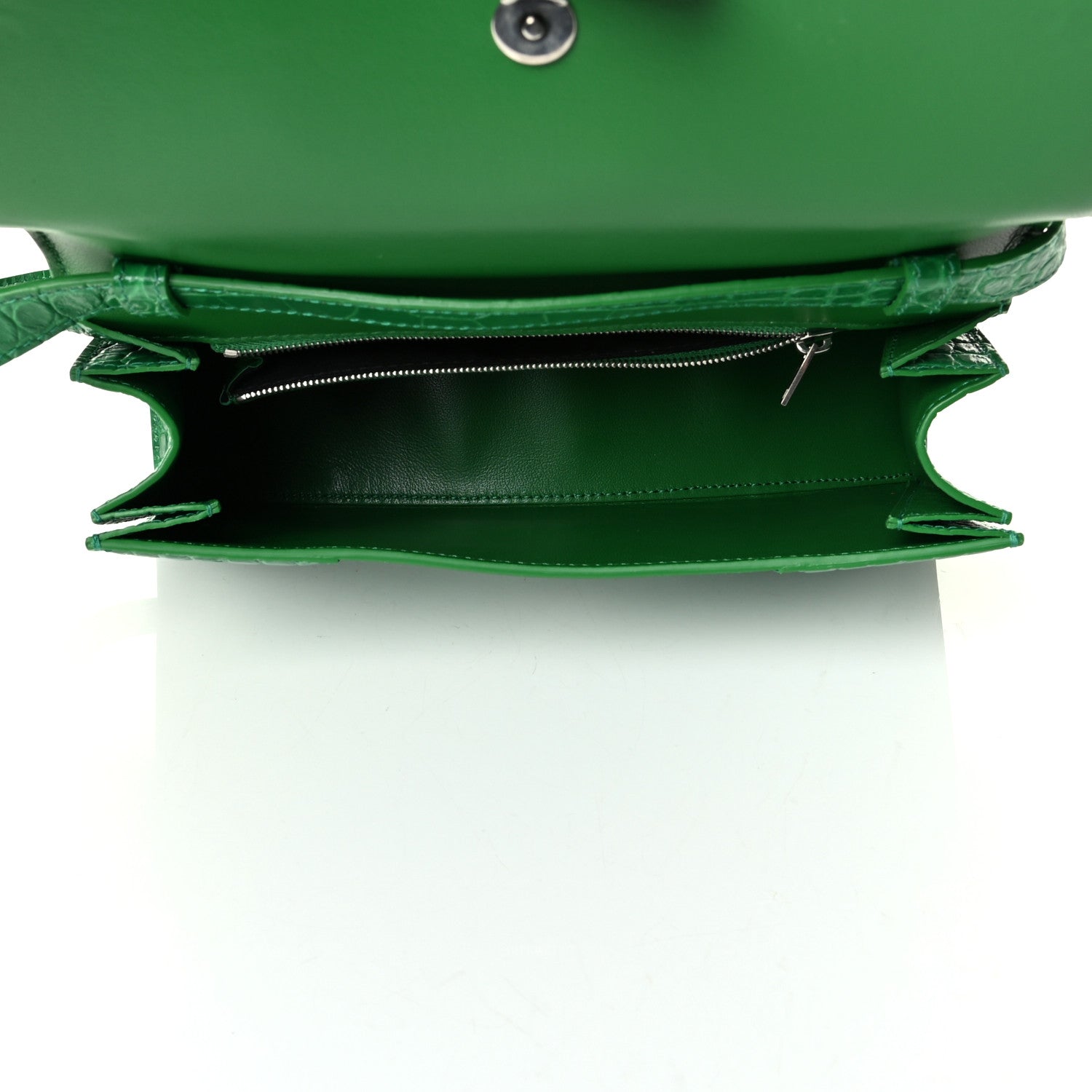 Balenciaga Shiny Calfskin Crocodile Embossed Small Hourglass Sling Shoulder Bag Leaf Green 4 of 4