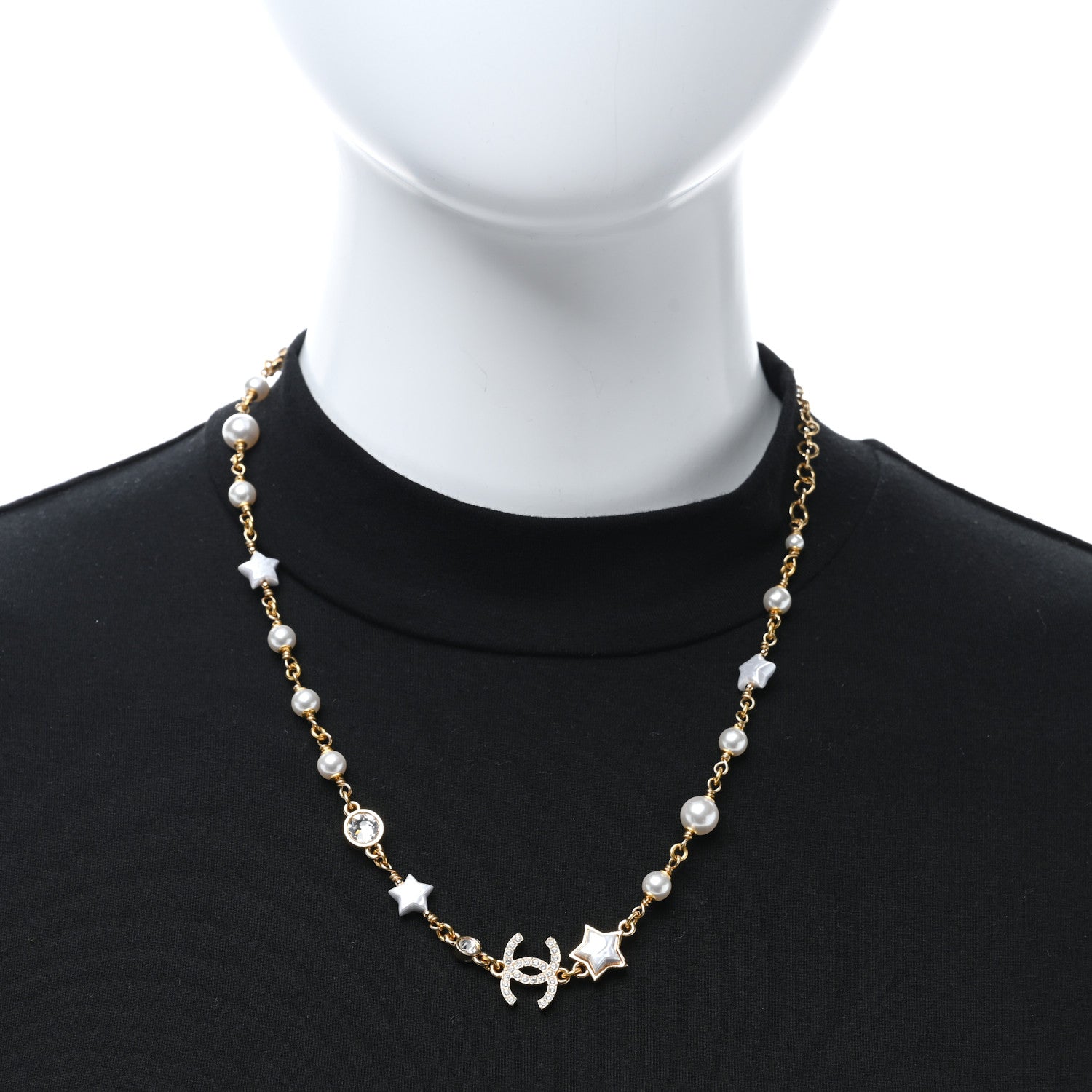 Chanel Metal Crystal Pearl CC Star Gold Pearly White 2 of 4