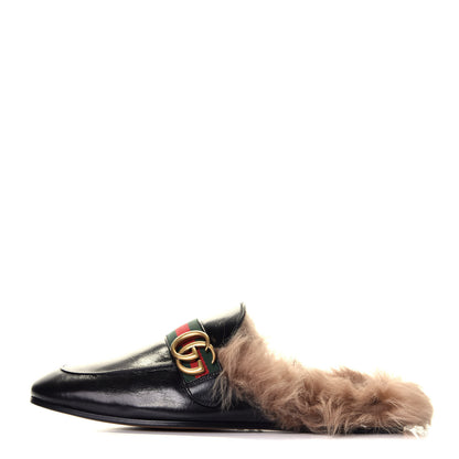 Gucci Goatskin Fur Web GG Mens Princetown Slippers 8 Black 1 of 7