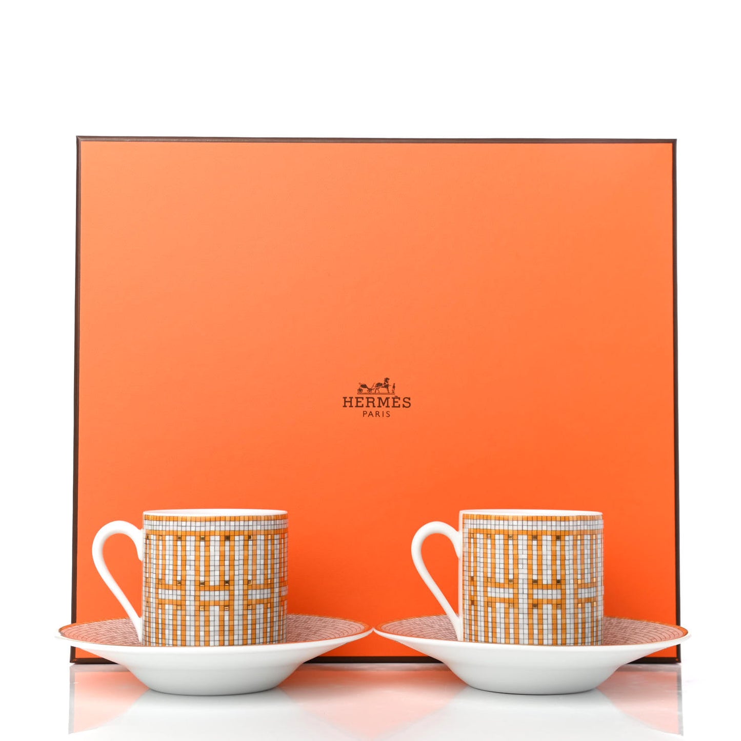 Porcelain Mosaique Au 24 Gold Coffee Cup and Saucer Set of 2