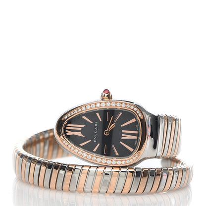 Bulgari Stainless Steel 18K Rose Gold Diamond Bezel 35mm Serpenti Tubogas Quartz Watch Black 5 of 15