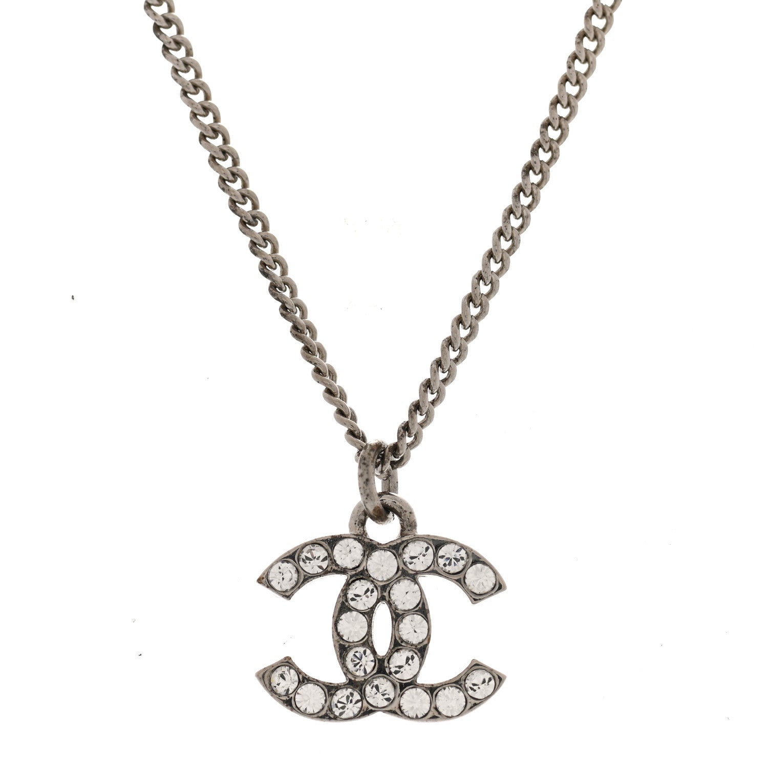 Chanel Crystal Timeless CC Necklace Silver 4 of 5