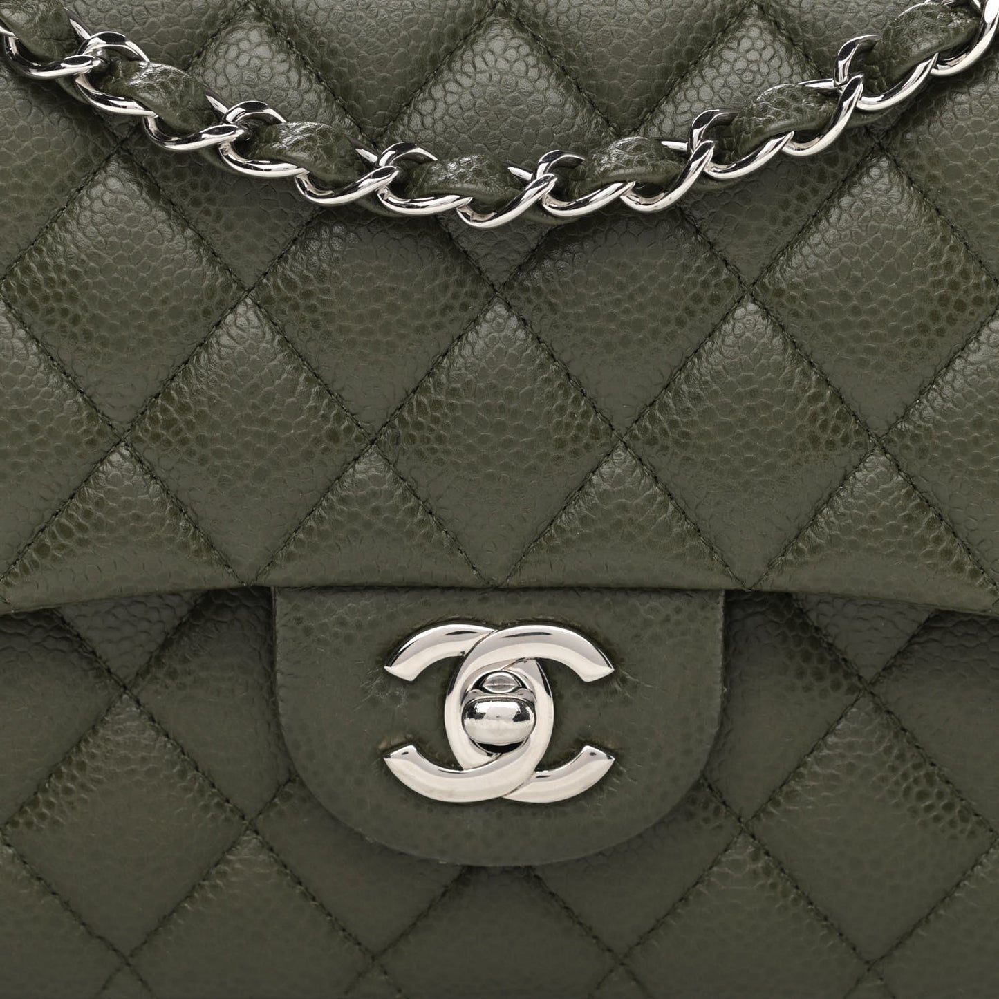 Caviar Quilted Medium Double Flap Dark Green