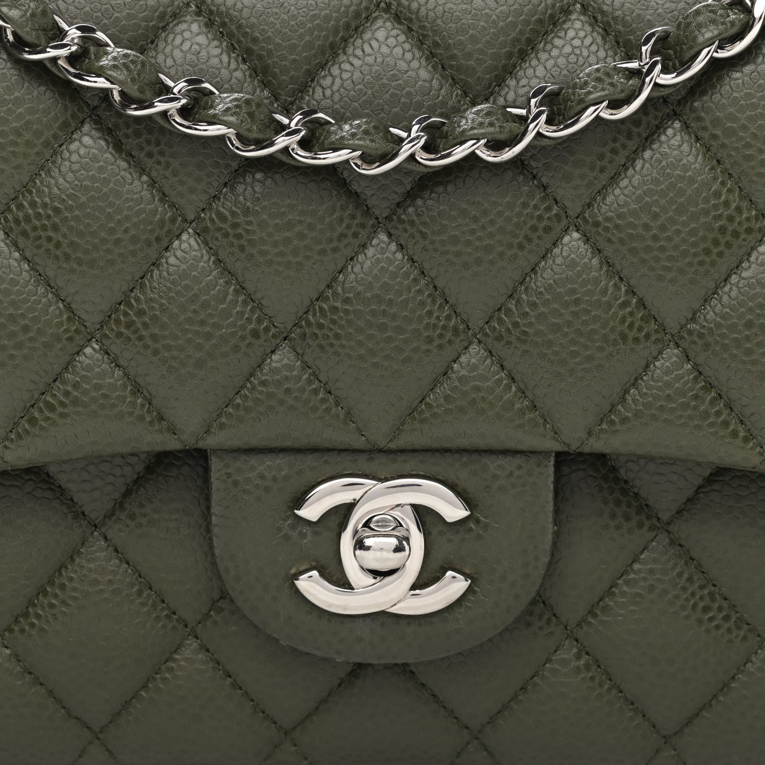 Chanel Caviar Quilted Medium Double Flap Dark Green 8 of 9