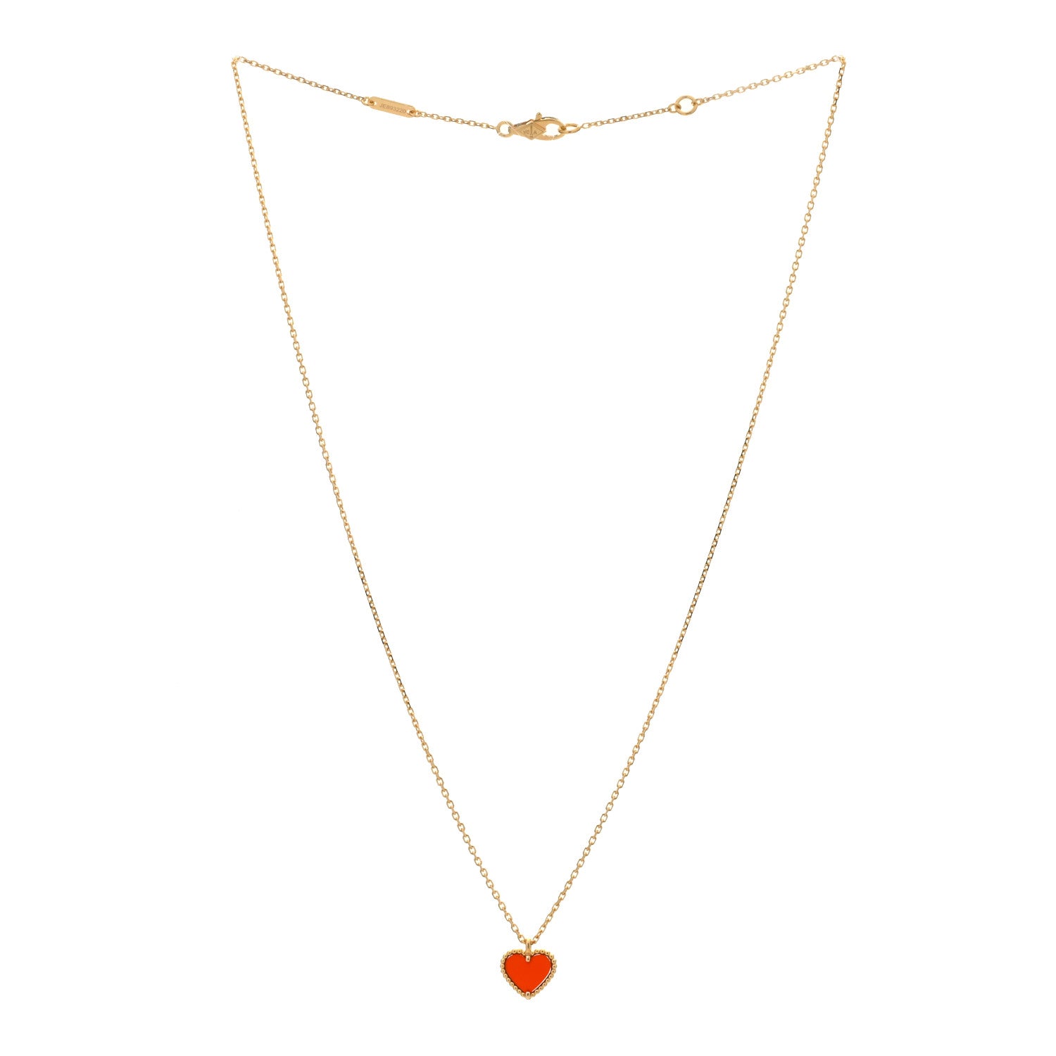 Van Cleef & Arpels 18K Rose Gold Carnelian Sweet Alhambra Heart Pendant Necklace 2 of 3