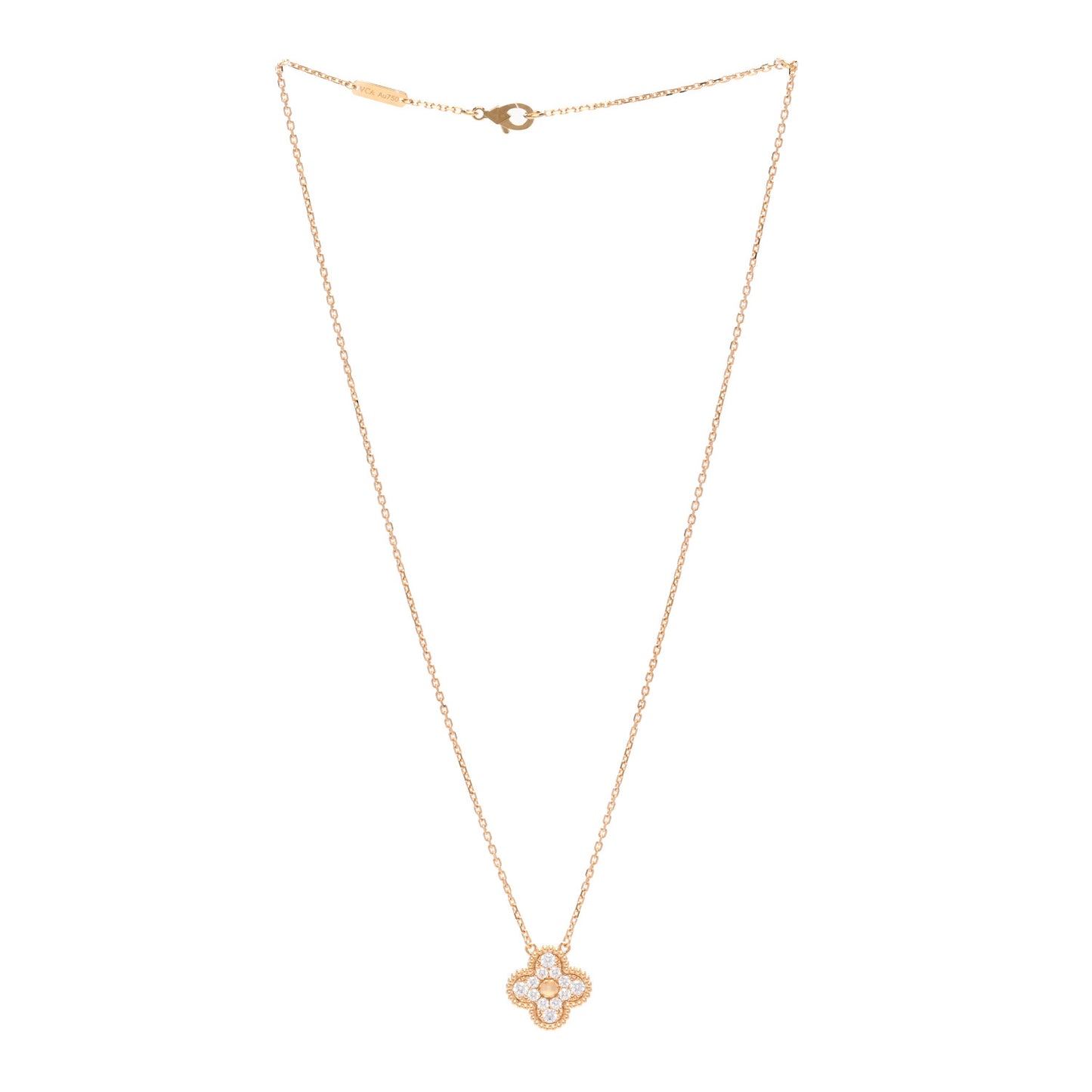 18K Yellow Gold Diamond Vintage Alhambra Pendant Necklace