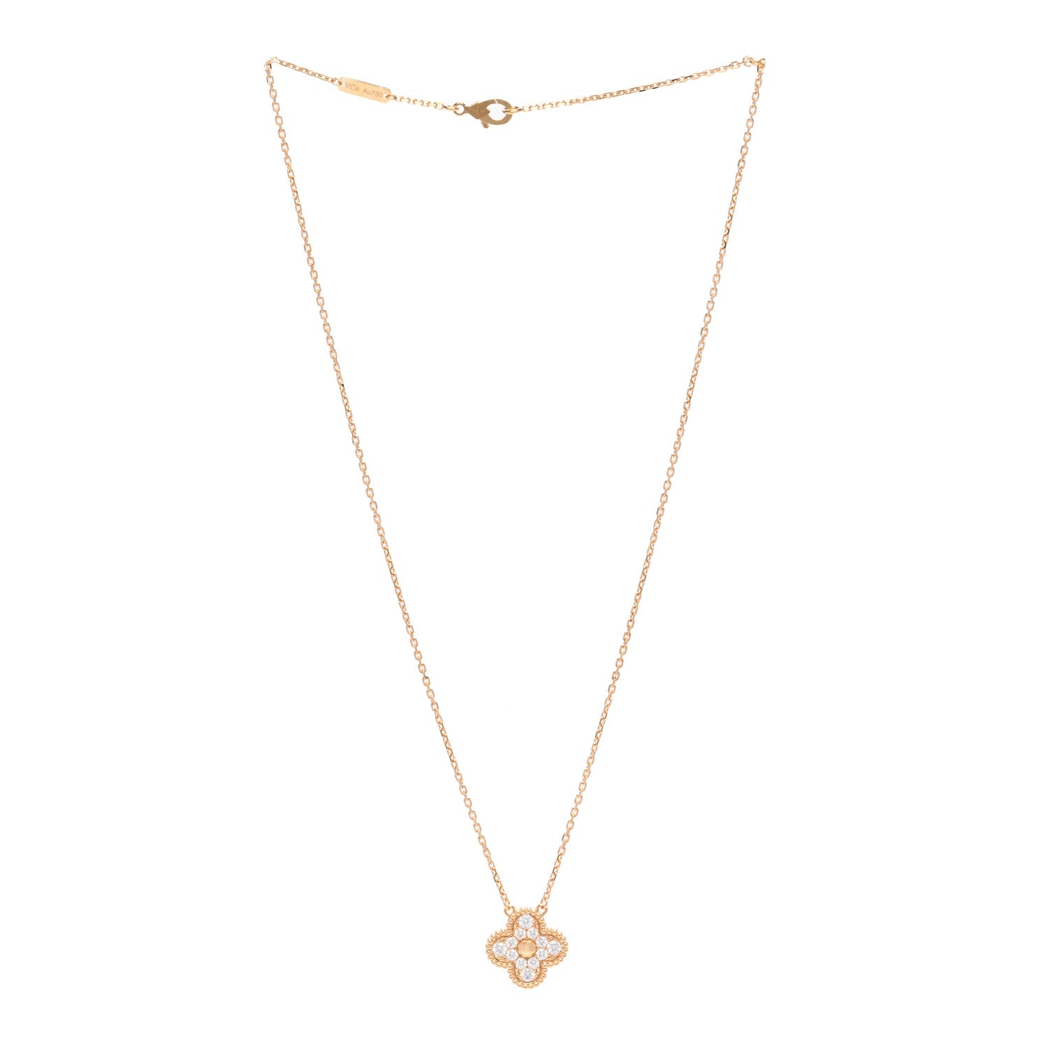 Van Cleef & Arpels 18K Yellow Gold Diamond Vintage Alhambra Pendant Necklace 3 of 6