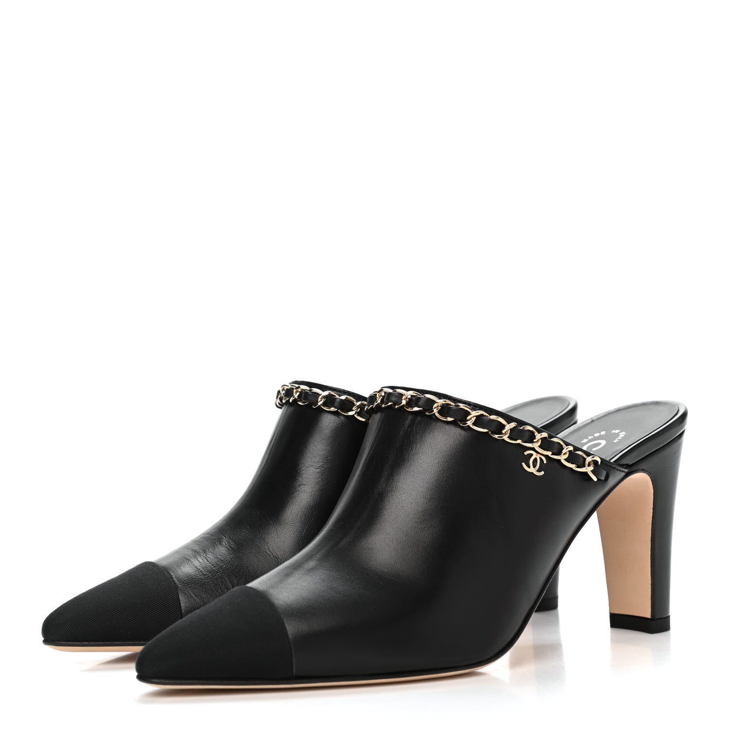 Chanel Lambskin Grosgrain Cap Toe Chain Mule 36.5 Black 3 of 12