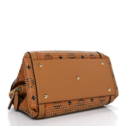 MCM Visetos Studded Boston Satchel Cognac 4 of 9