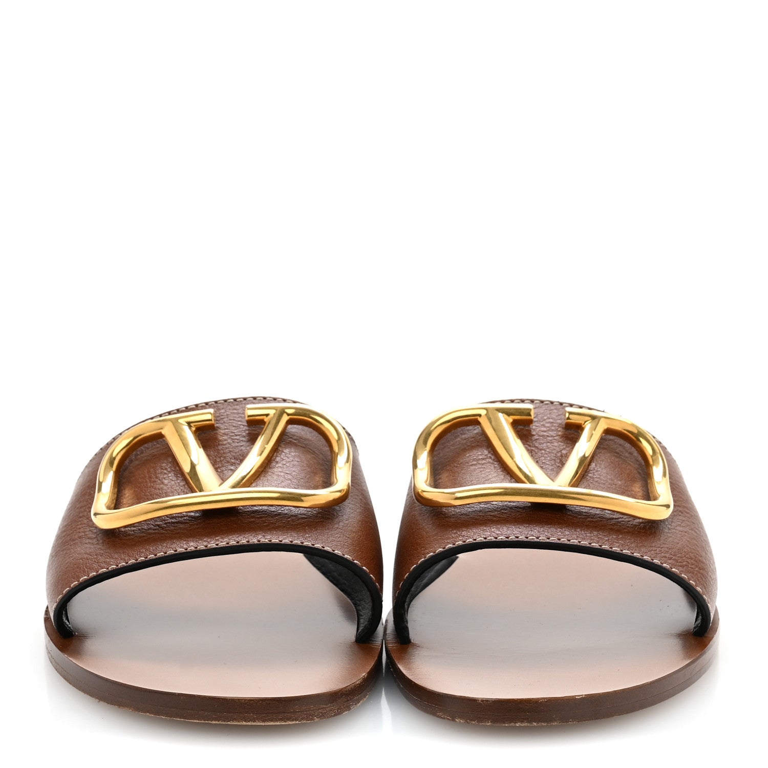 Valentino Garavani Grainy Cowhide Vlogo Flat Slide Sandals 39.5 Cuoio 3 of 11