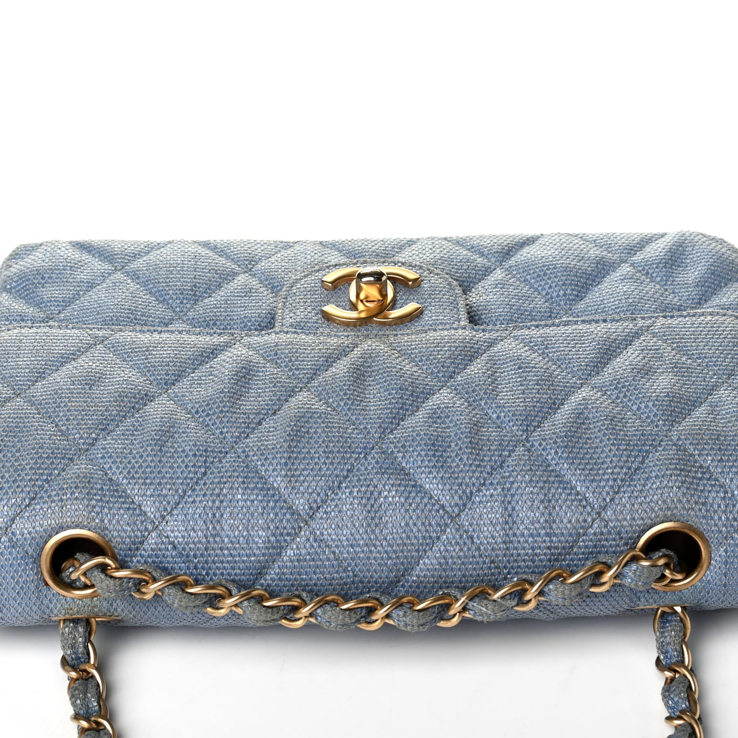 Tweed Quilted Small Double Flap Blue