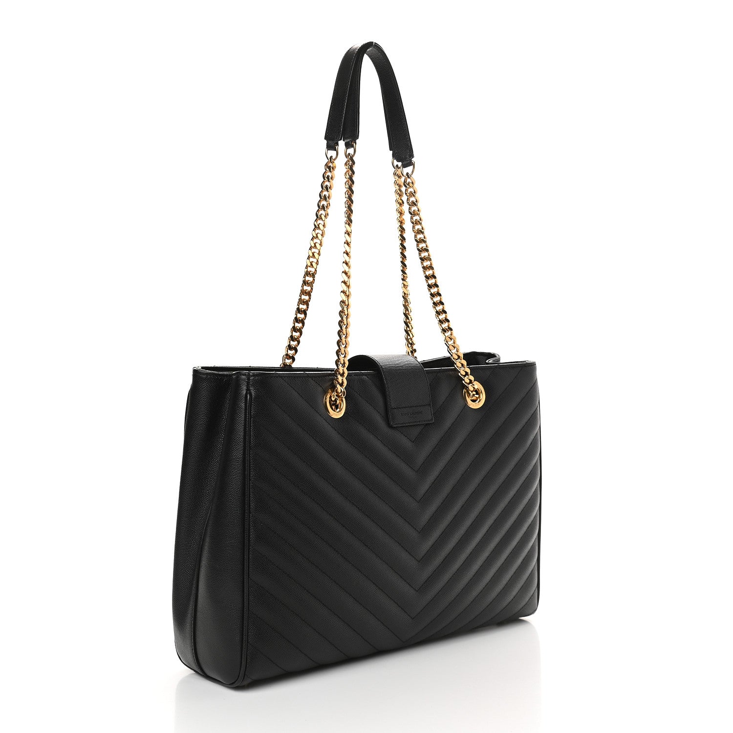 Saint Laurent Grain De Poudre Matelasse Chevron Monogram Shopping Bag Black 3 of 10