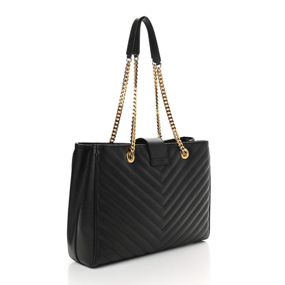 Saint Laurent Grain De Poudre Matelasse Chevron Monogram Shopping Bag Black 3 of 10