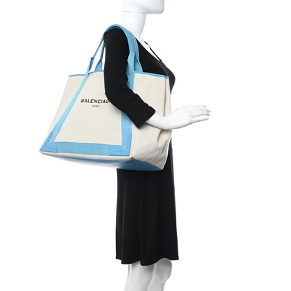 Balenciaga Cotton Canvas Calfskin M Navy Cabas Light Blue 3 of 11