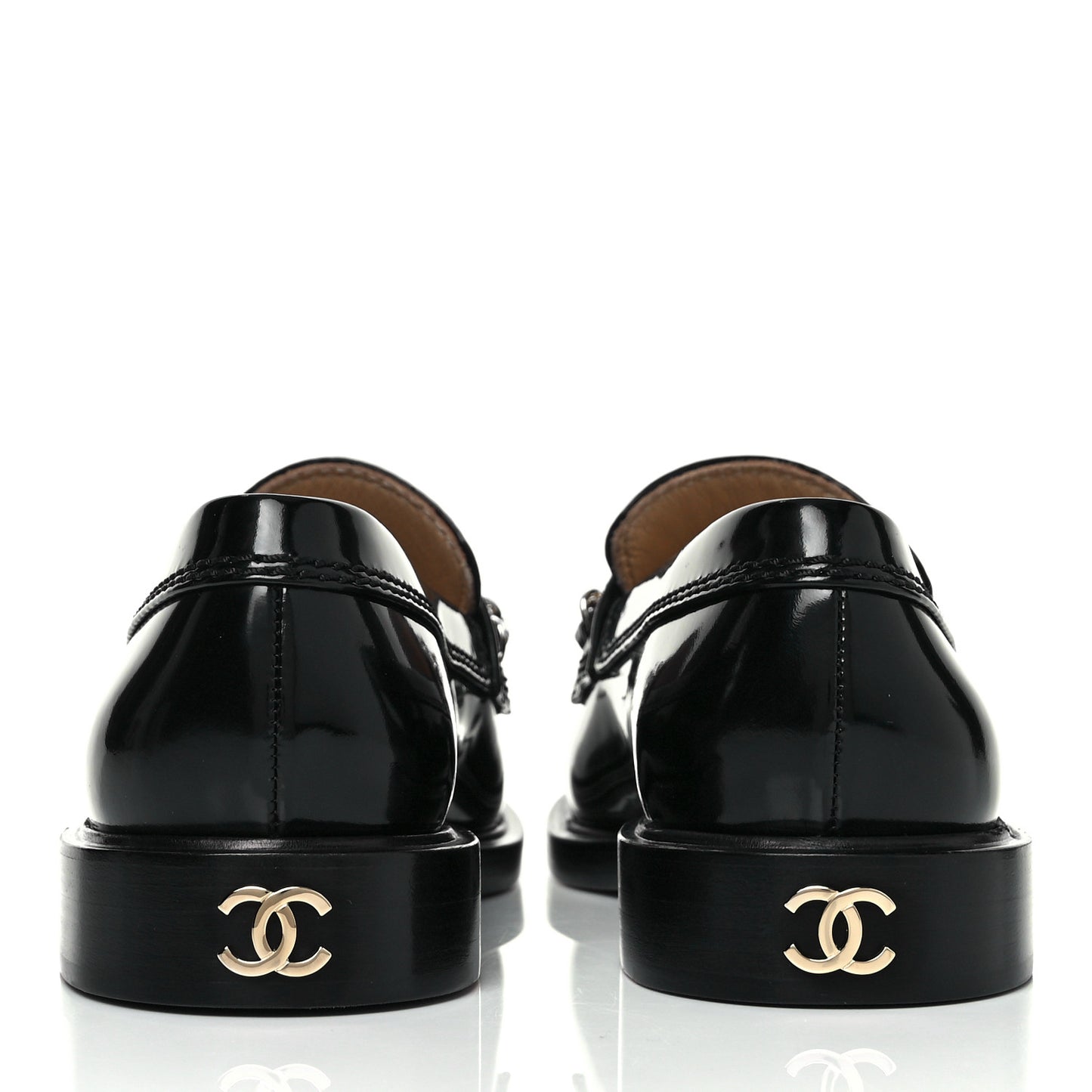 Shiny Calfskin Logo Loafers 37 Black