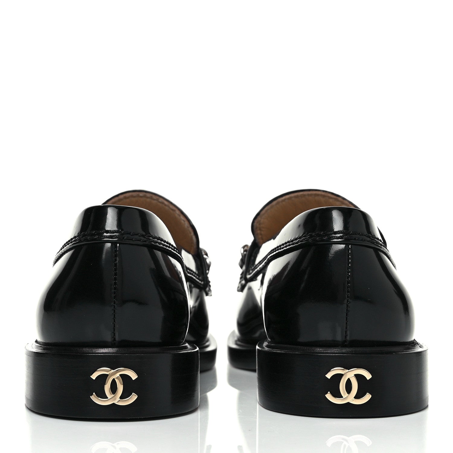 Chanel Shiny Calfskin Logo Loafers 37 Black 5 of 10