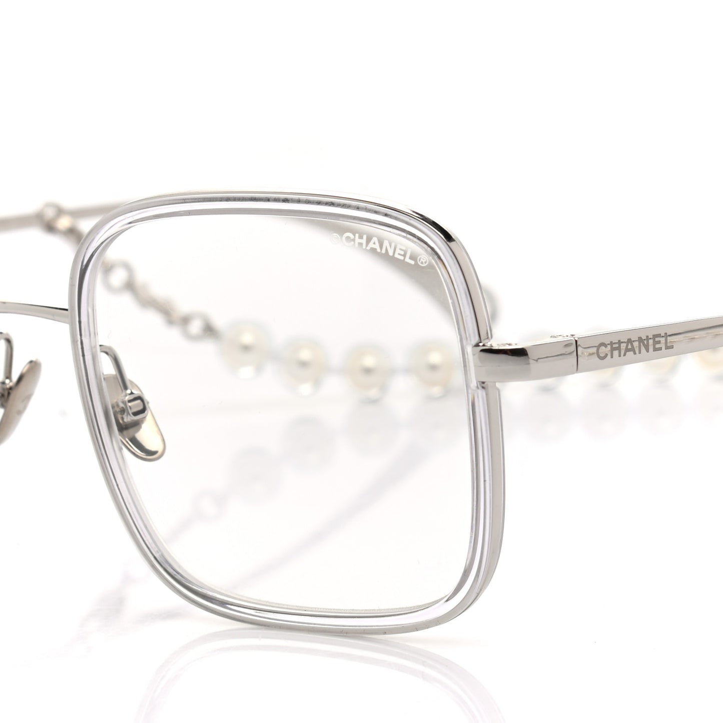Metal Removable Pearl Chain Square Eyeglasses 2195-S Silver