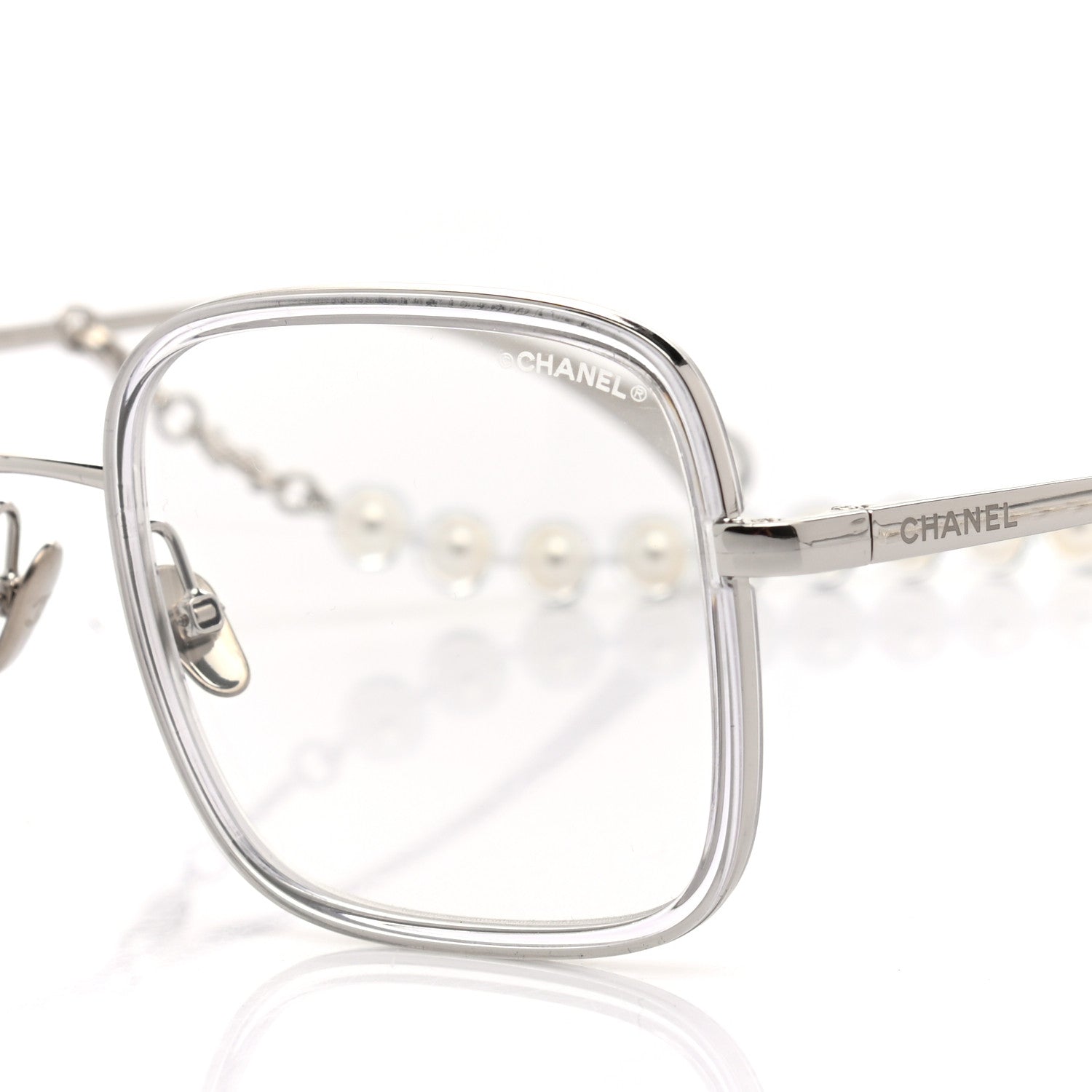 Chanel Metal Removable Pearl Chain Square Eyeglasses 2195-S Silver 8 of 10