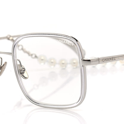 Chanel Metal Removable Pearl Chain Square Eyeglasses 2195-S Silver 8 of 10