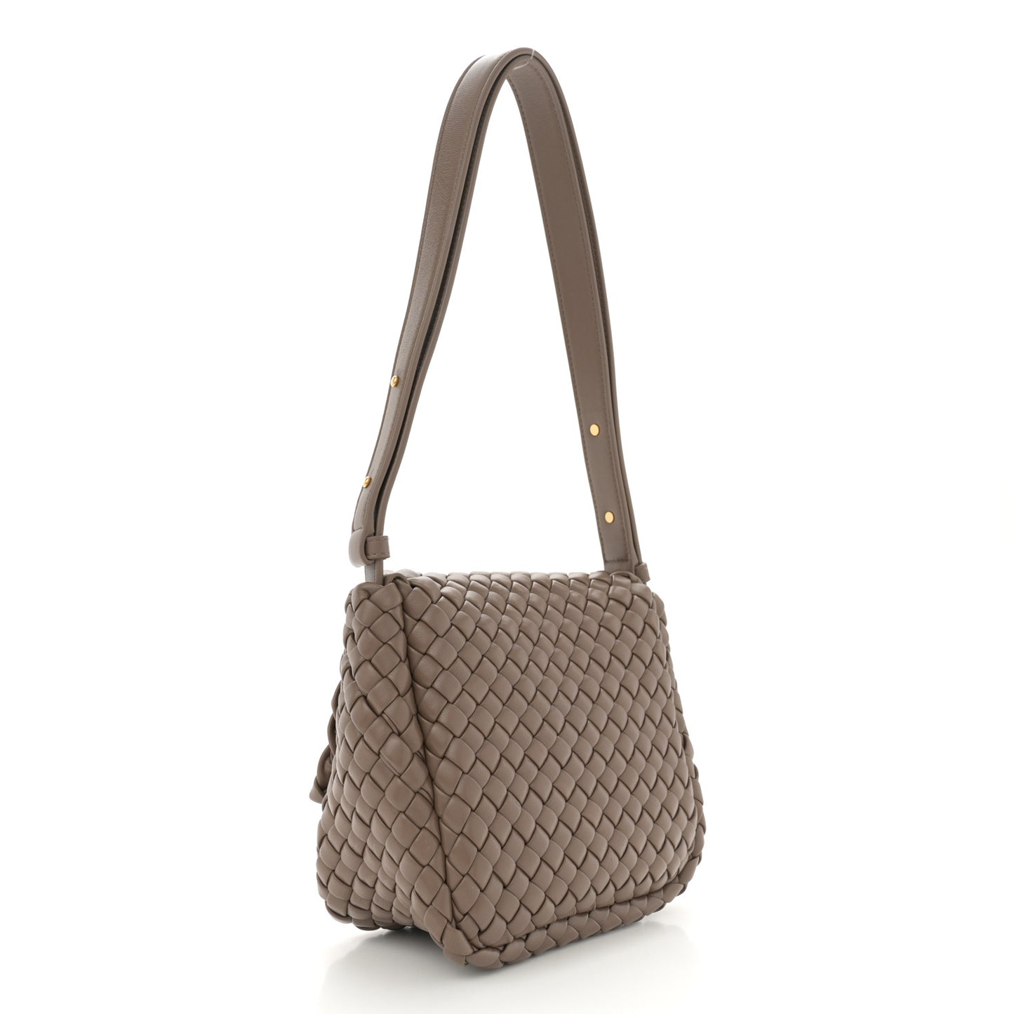 Nappa Intreccio Mini Cobble Shoulder Bag Taupe Grey