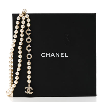 Chanel Pearl Crystal CC Logo Belt 85/34 Gold Pearly White 5 of 5