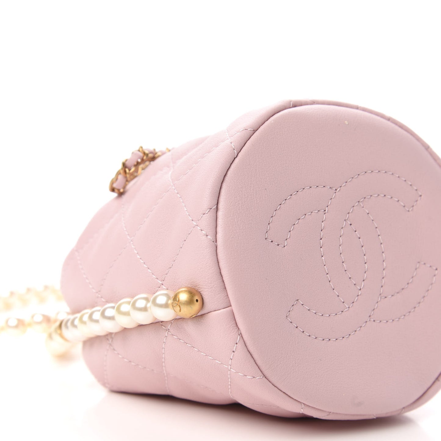 Calfskin Quilted Pearl Mini About Pearls Drawstring Bucket Light Pink