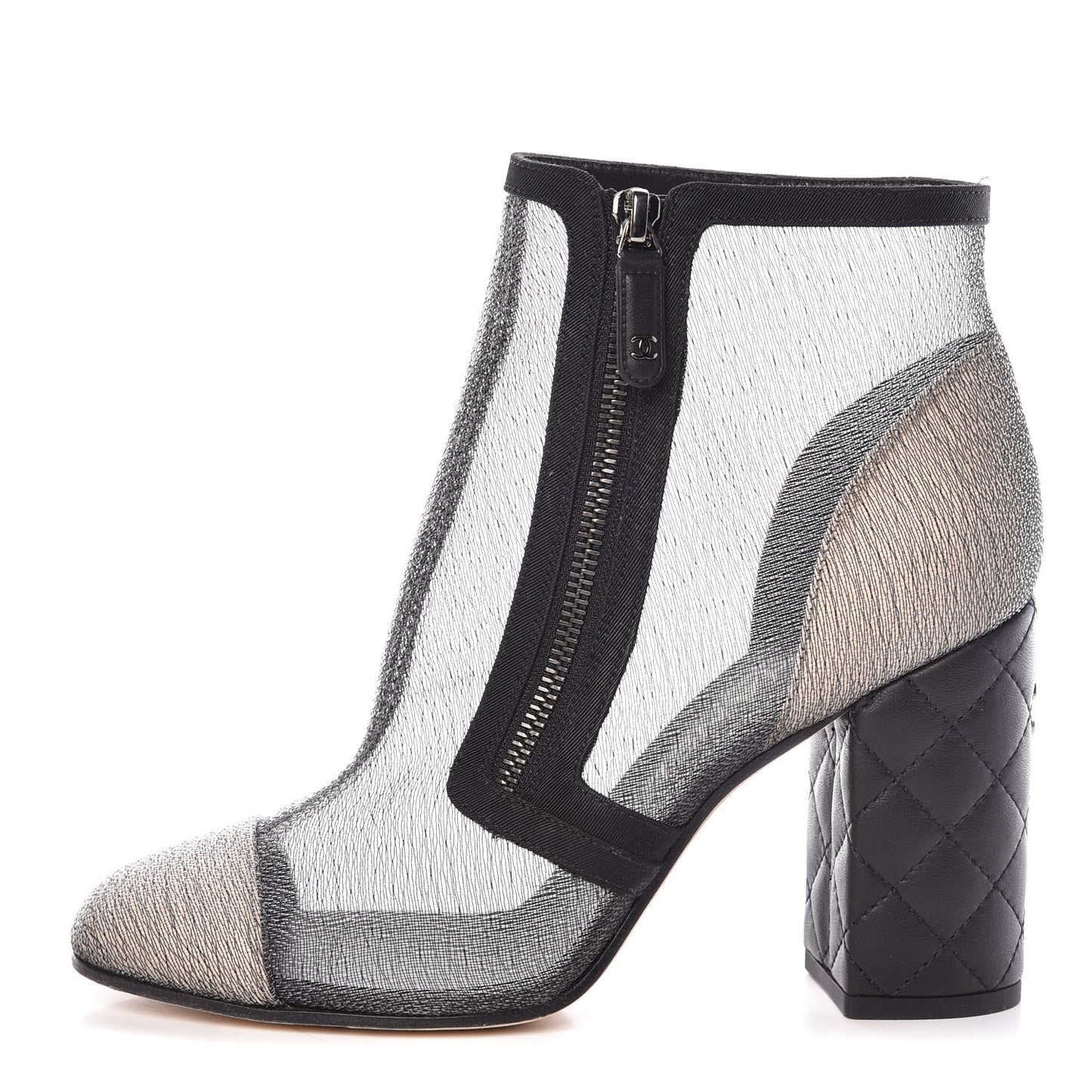 Mesh Grosgrain Cap Toe Short Boots 38.5 Grey Black