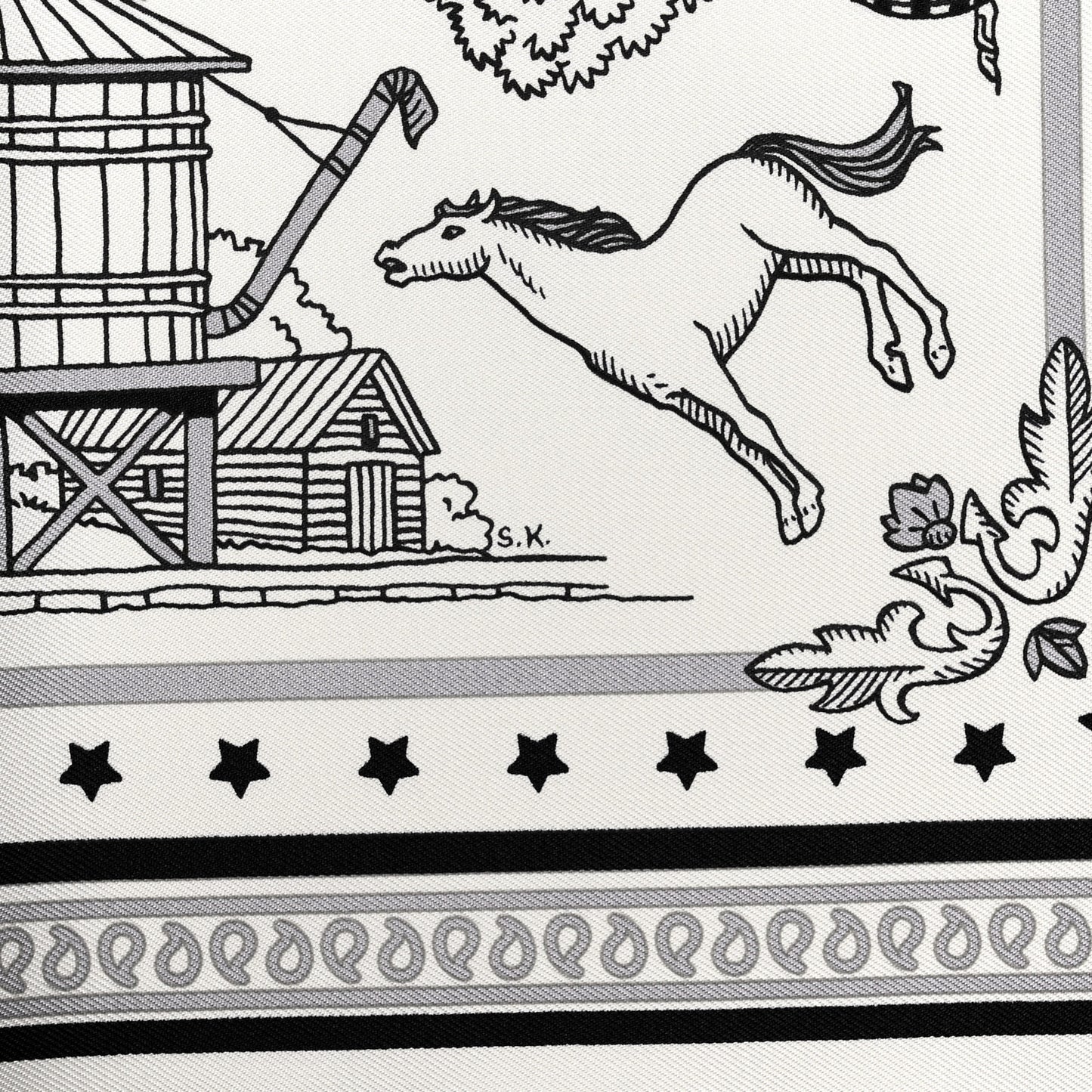 Silk Paris Station Bandana Scarf 55 White Gris Black