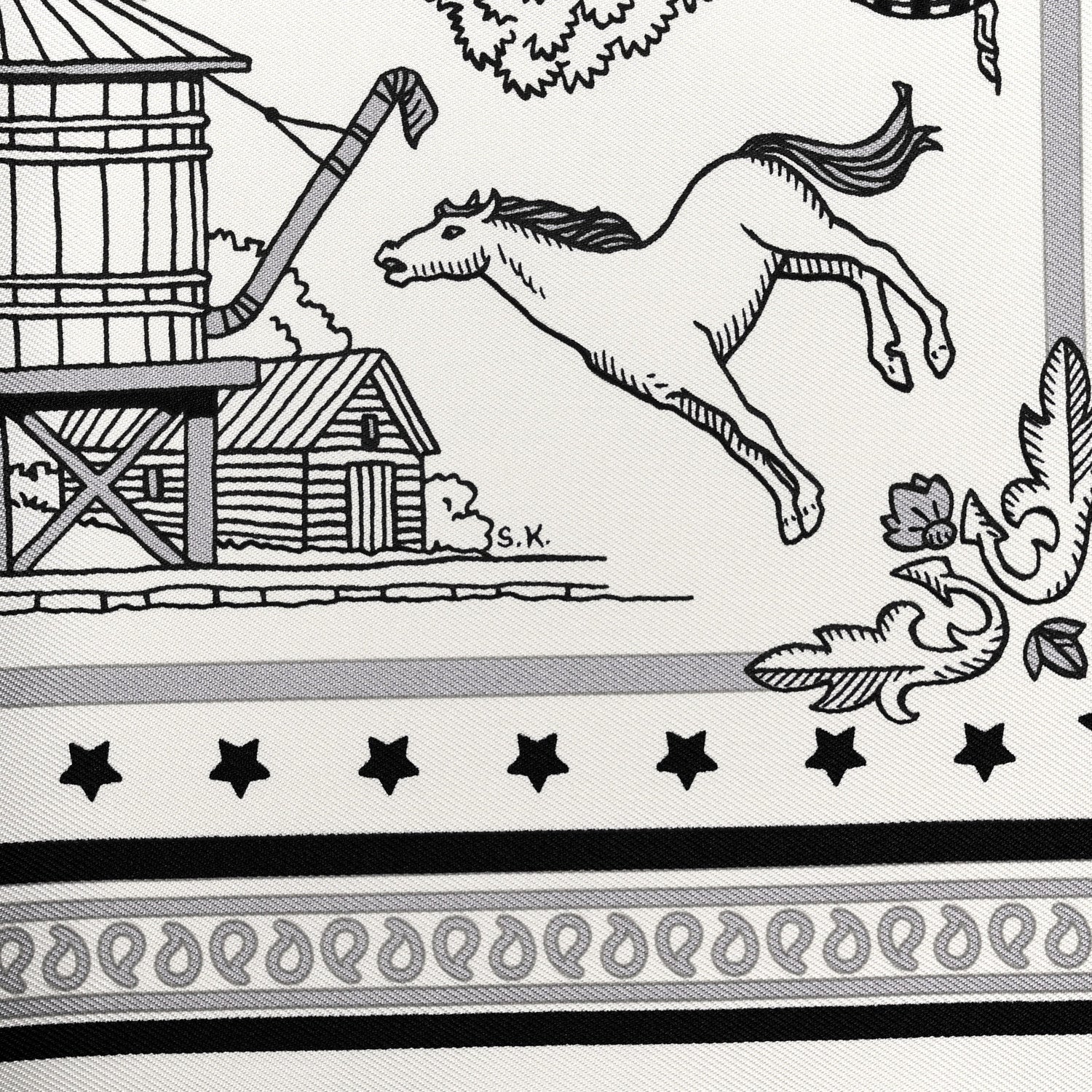 Hermes Silk Paris Station Bandana Scarf 55 White Gris Black 3 of 5