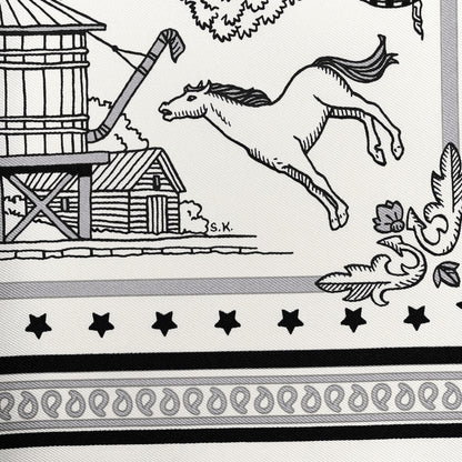 Hermes Silk Paris Station Bandana Scarf 55 White Gris Black 3 of 5
