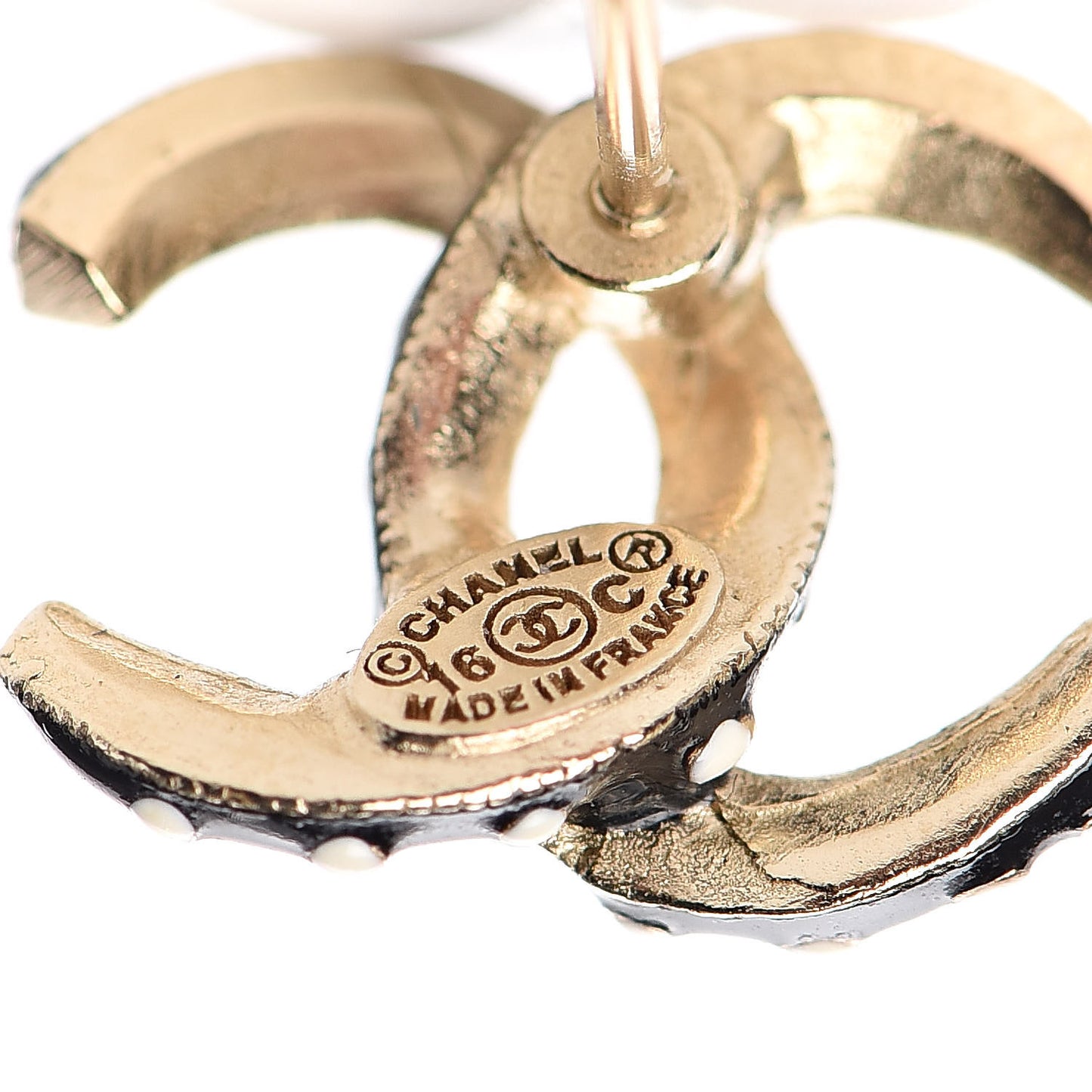 Enamel CC Earrings Gold Black