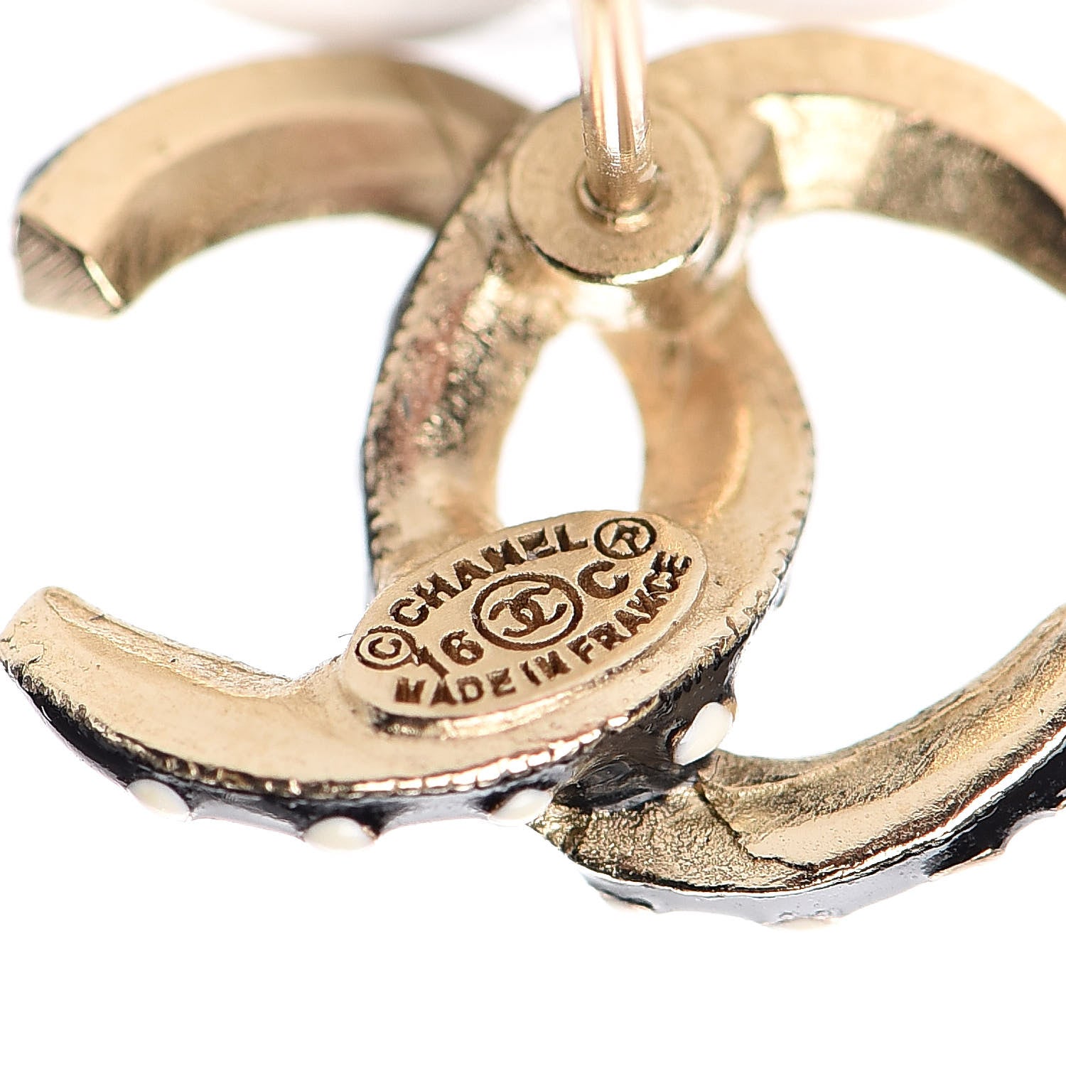 Chanel Enamel CC Earrings Gold Black 4 of 5