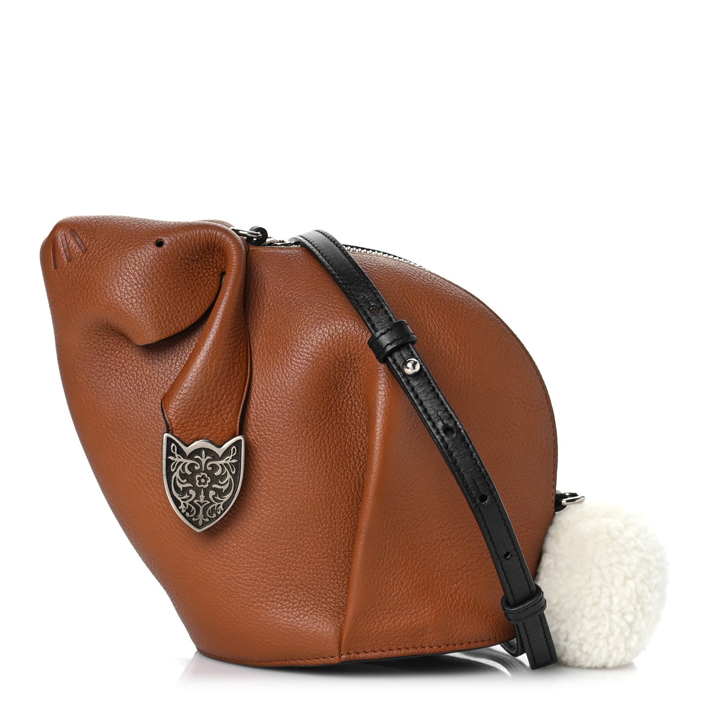 Calfskin Shearling Mini Bunny Western Crossbody Bag Walnut