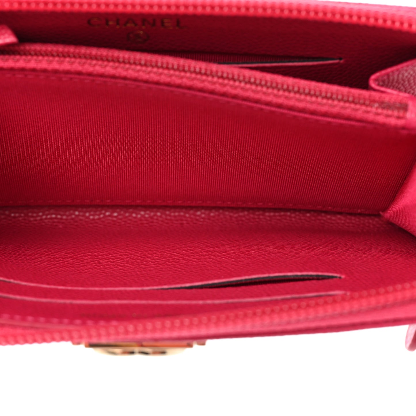 Caviar Quilted Small Boy Zip Around Wallet Fuchsia