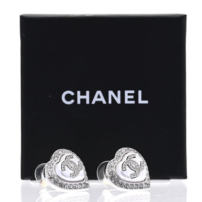 Chanel Pearl Crystal CC Heart Earrings Silver 5 of 5