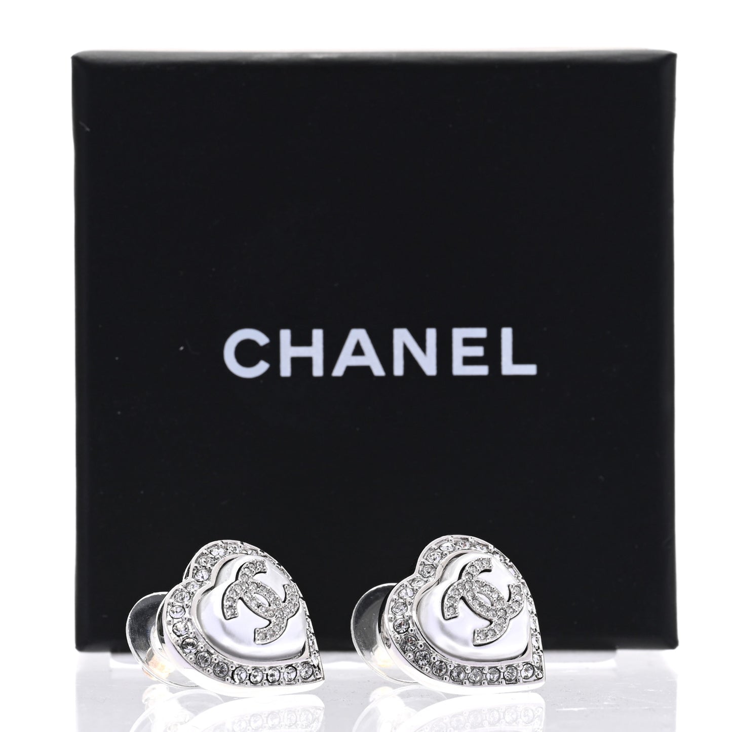 Pearl Crystal CC Heart Earrings Silver