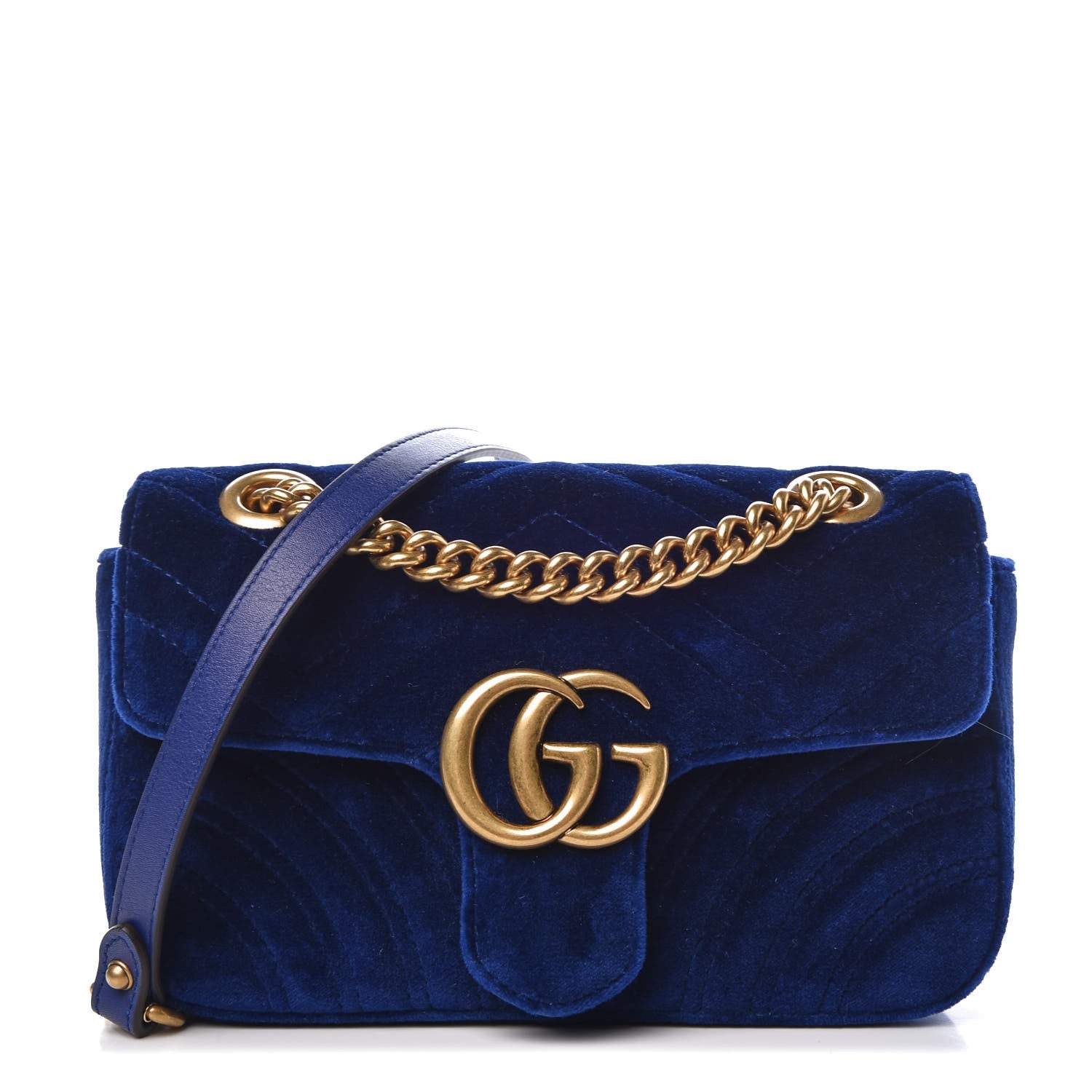 Gucci Velvet Matelasse Mini GG Marmont Shoulder Bag Cobalt Blue 1 of 7