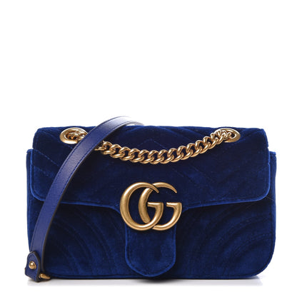 Gucci Velvet Matelasse Mini GG Marmont Shoulder Bag Cobalt Blue 1 of 7