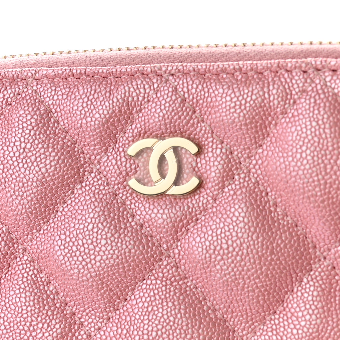 Iridescent Caviar Quilted Small Clutch With Chain Pink