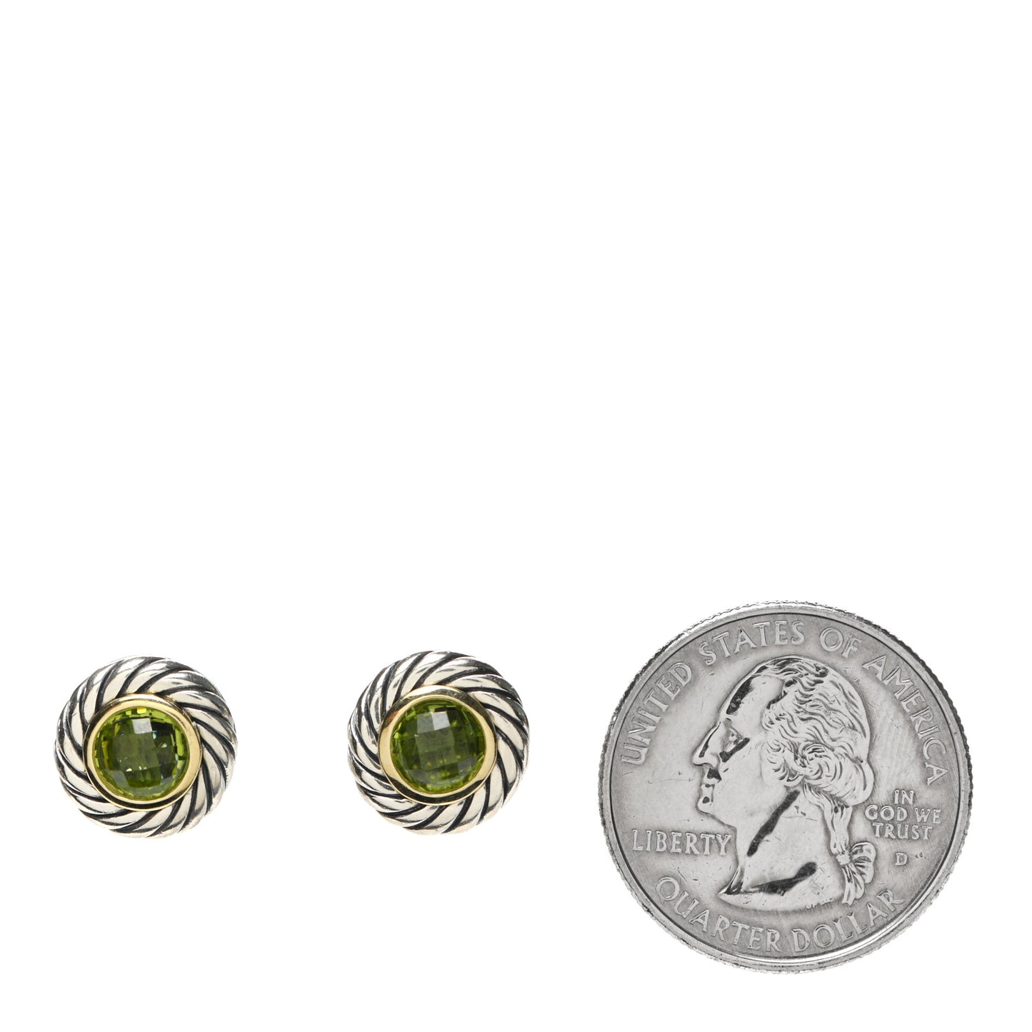 Sterling Silver 18K Yellow Gold Peridot Cookie Cable Earrings