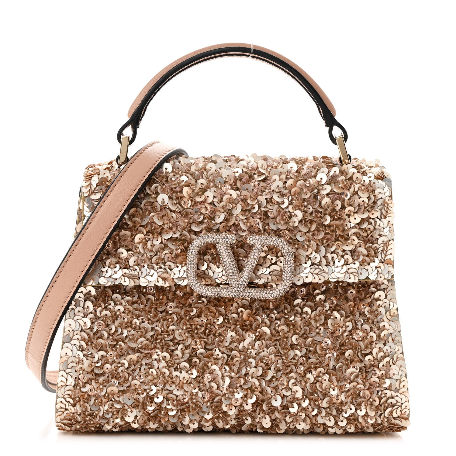 Valentino Garavani Sequin Crystal Embroidered Mini Vsling Top Handle Bag Light Peach Rose Mist 1 of 12
