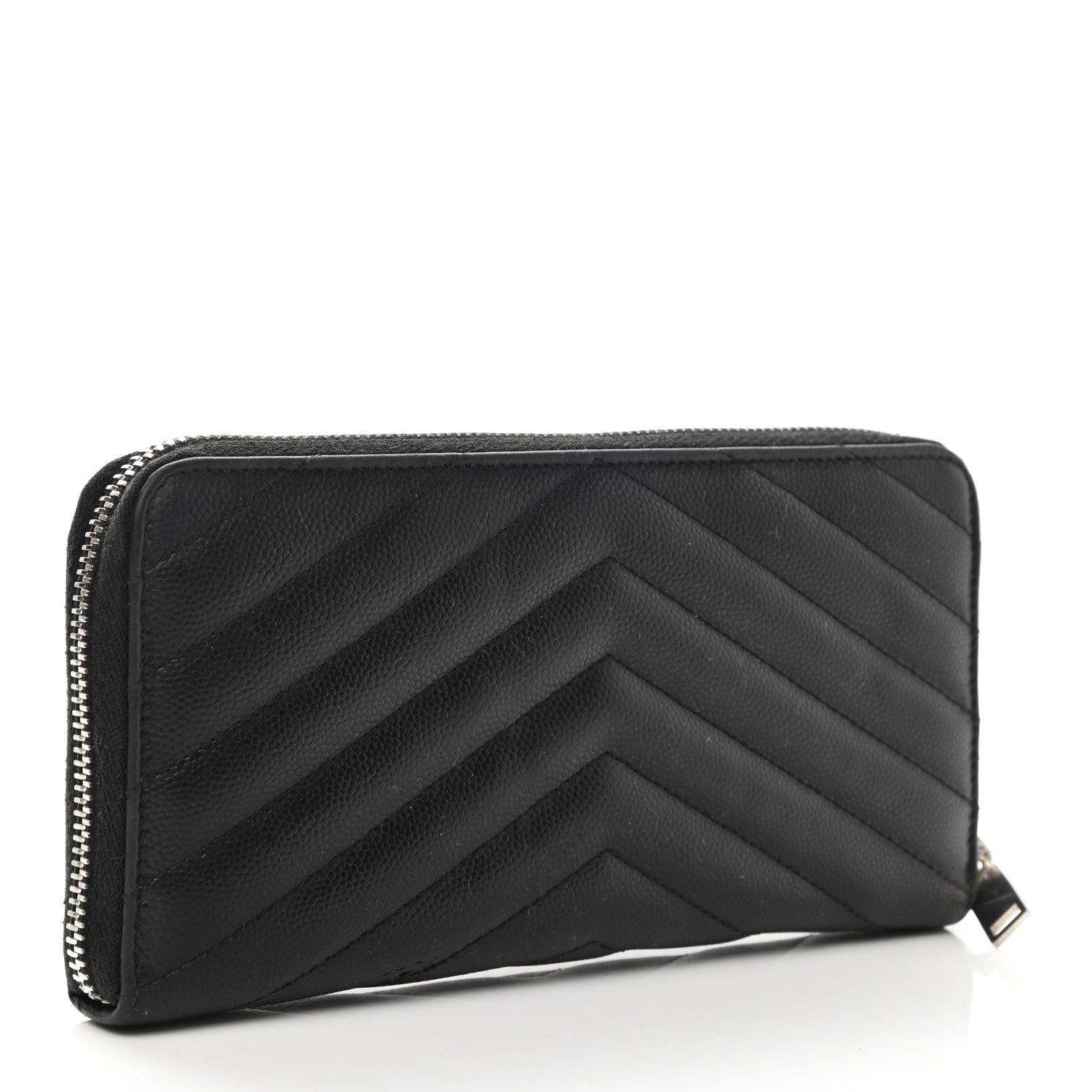 Saint Laurent Grain De Poudre Matelasse Chevron Monogram Zip Around Wallet Black 3 of 9